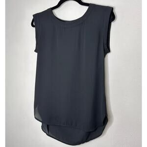 J. Crew Black Sleeveless Banded Neck and Sleeve Round Hem Side Slit Blouse 0